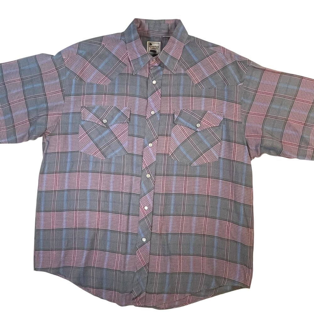 VTG Western Plains Men’s Sz XL Plaid Pearl Snap Short Sleeve Shirt Americana
